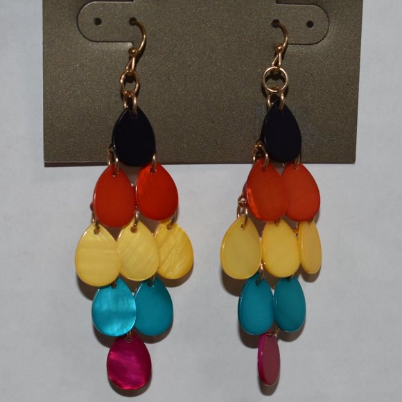 Sears Studio S Chandelier Dangle Style Colorful Teardrop Earrings - Picture 2 of 12